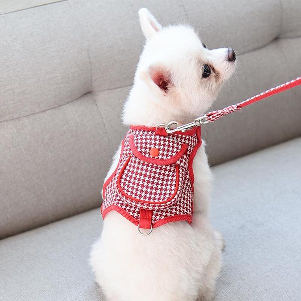 

dog collars & leashes houndstooth small vest petdog backpack harness with pocket leash lead set outdoor pet collar walking puppies cats carr