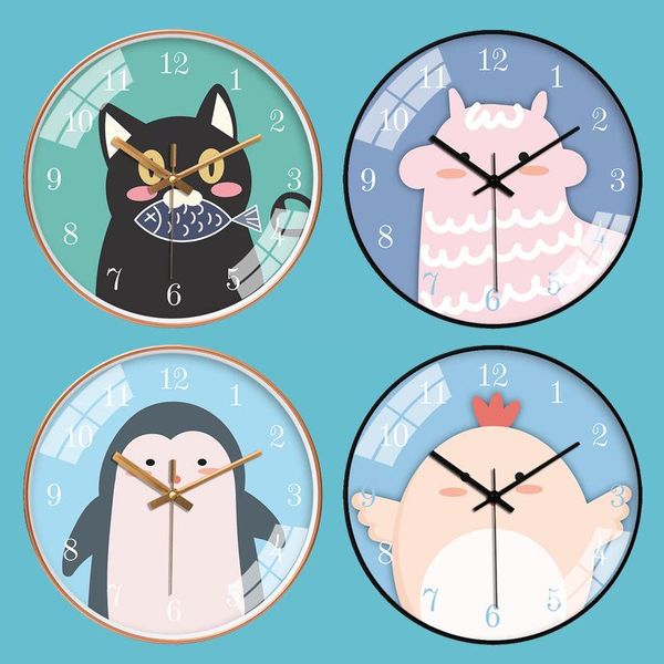 

wall clocks modern simple clock fashion cartoon animal cat hanging for children's room mute home living decorations