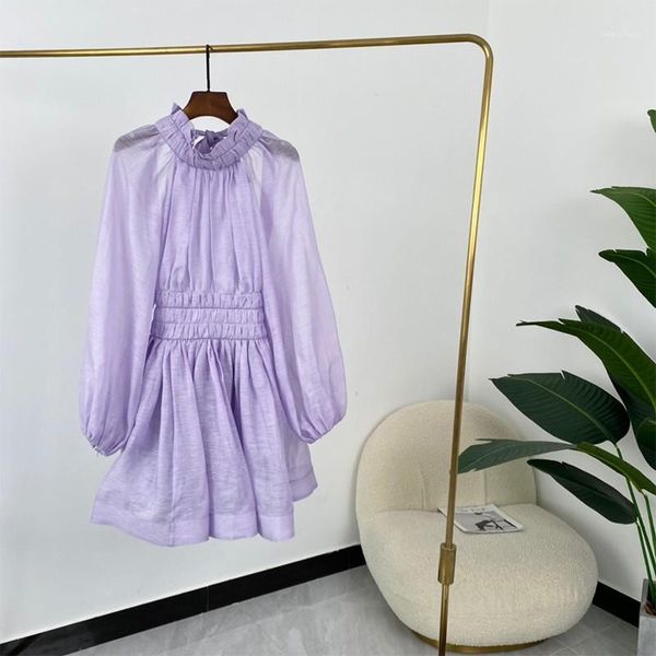 

casual dresses 2021 summer women fashion lavendar long sleeve backless self-tie neck mini linen, Black;gray