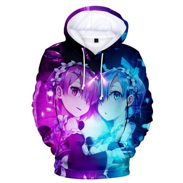 

men's hoodies & sweatshirts anime re:zero twin maid ram rem 3d men/women casual harajuku clothes hip hop pullover hooded, Black