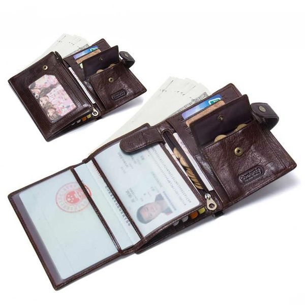 

leather passport bag fashion multi-function buckle document holder card holders, Brown;gray