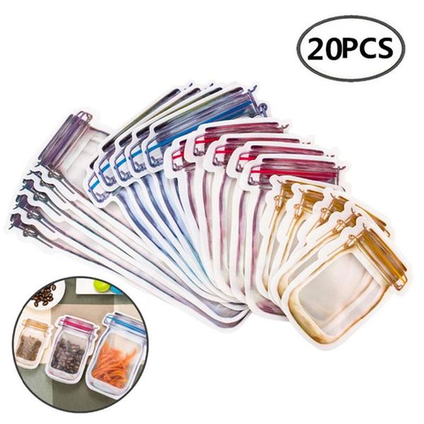 

storage bags 5-20pcs reusable mason jar zipper grocery candy food portable cookies kitchen sealed