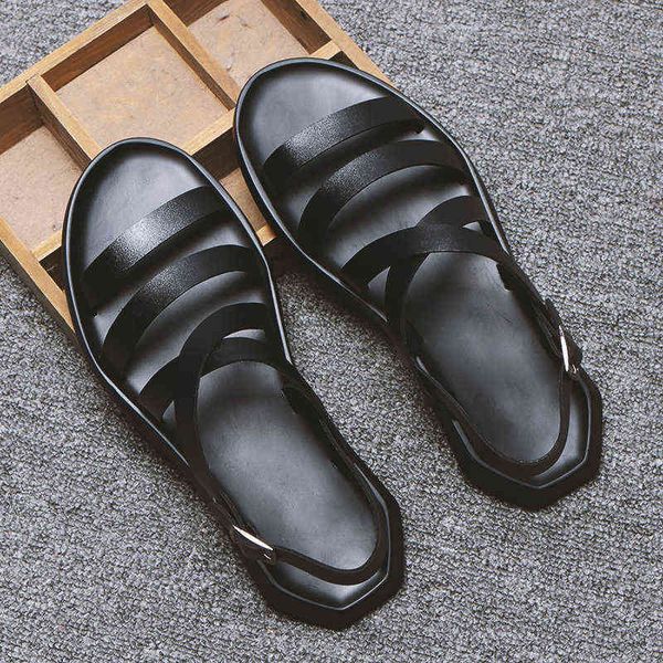 

summer beach sandals mens shoes casual pu leather men flat holiday male black white n039 1213