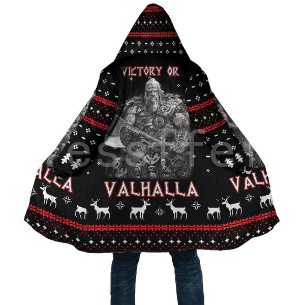 

men's wool & blends viking 3d printed 2021 fashion winter men/women hooded cloaks fleece wind breaker casual warm overcoat v, Black