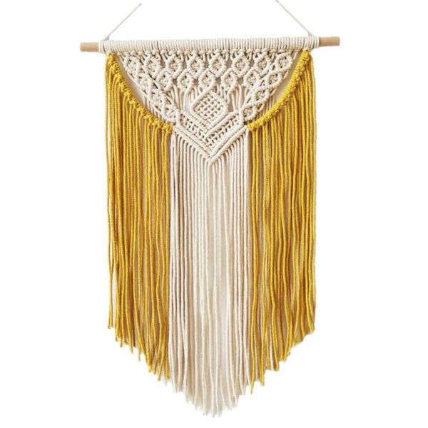 

macrame woven wall hanging, bohemian color block geometric art tapestry decor for bedroom living room decorative objects & figurines