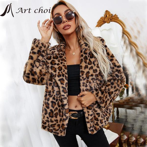 

women's fur & faux thick winter women casual jackets warm leopard female loose plush coats sweatshirt lady outerwear overcoats streetwe, Black