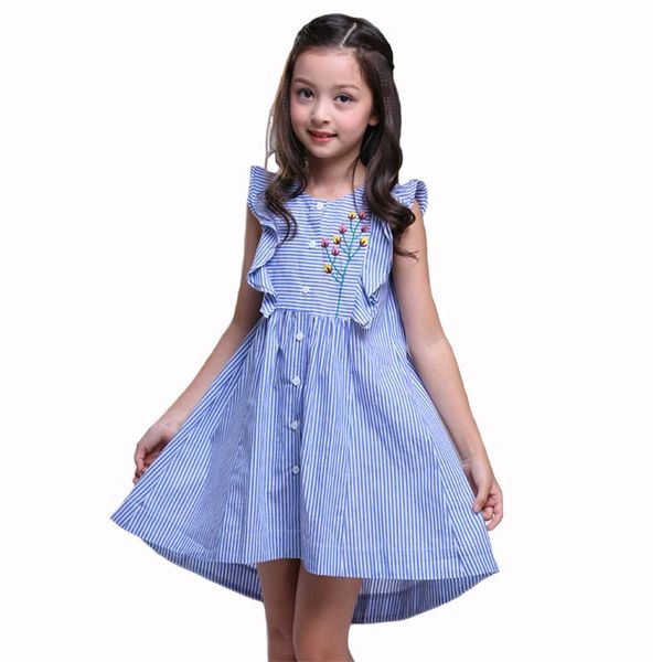 

girl's dresses 20 summer baby dress big girls 100% cotton for children embroidery striped sleeveless costume england style princess 6-1, Red;yellow