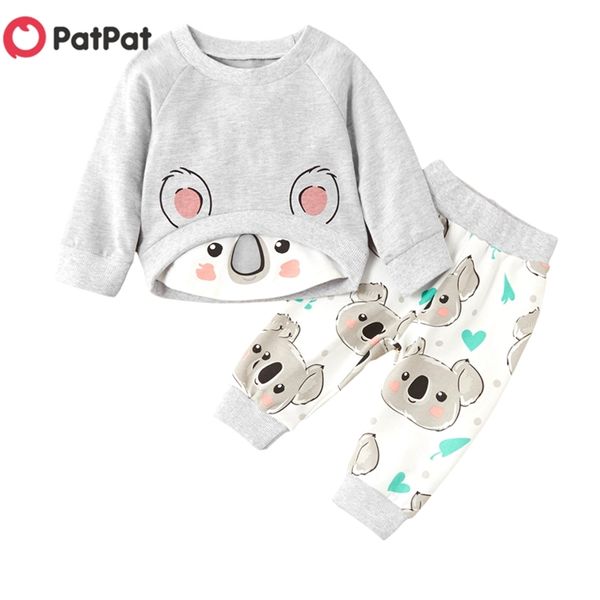 Frühling und Herbst Baby Entzückendes Koala-Applikations-Top-Hosen-Set für Jungen-Kleidungssets 210528