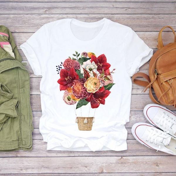 

mens ladies balloon kawaii men holiday fashion flower 90s floral print graphic female tee, White;black
