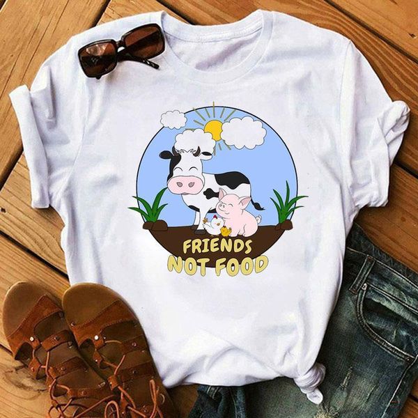 

men friends not food mens t shirts print cartoon tee vegan female short sleeve summer woman, White;black