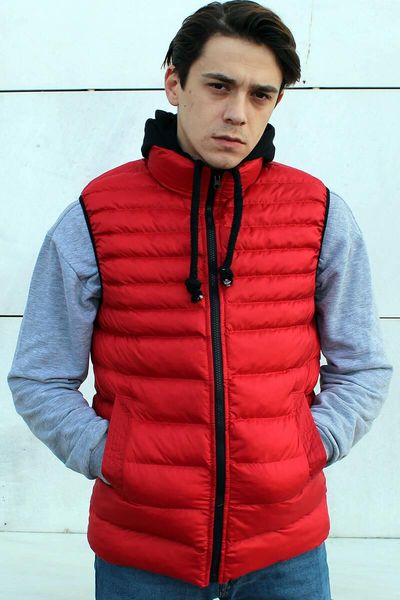 

red hooded mens inflatable vest men's vests, Black;white