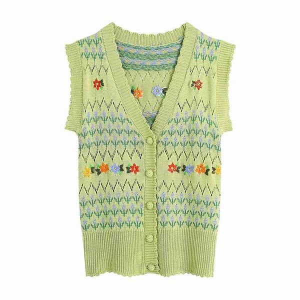 

sweet women v neck single-breasted vest spring-autumn fashion ladies england style female flower knitted 210515, Black;white
