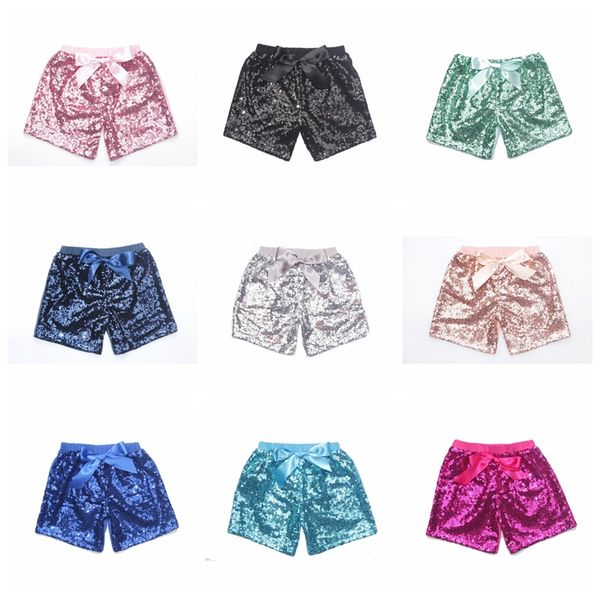 Baby lantejoulas shorts calças de verão meninas glitter bling lantejoula lantejoula brilho bowknot moda curto boutique calças yl621