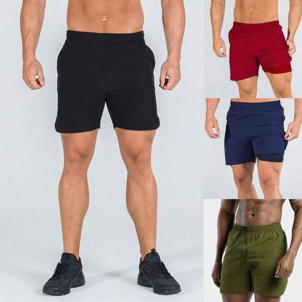 

mens summer sports quick dry 2 in 1 shorts running athletic beach pants fitness workout side split sweatpants men's, White;black