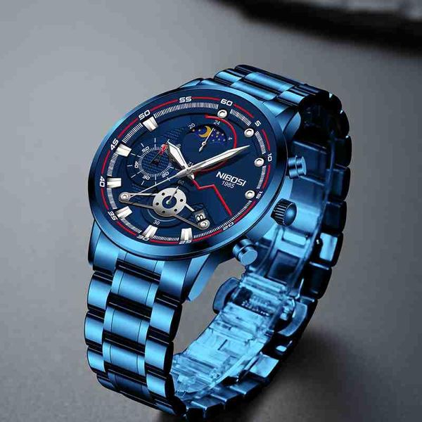 

wristwatches nibosi 2021 quartz watch men waterproof casual military sport watches wristwatch male clock relogio masculino, Slivery;brown