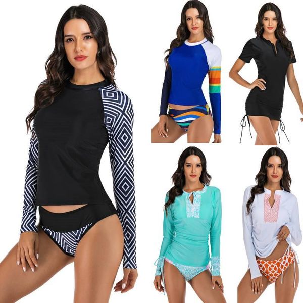 

rashguard women swimwear long sleeve rash guard swimming suit bathing maillot de bain fille surfing swimsuit windsurf may one-piece suits