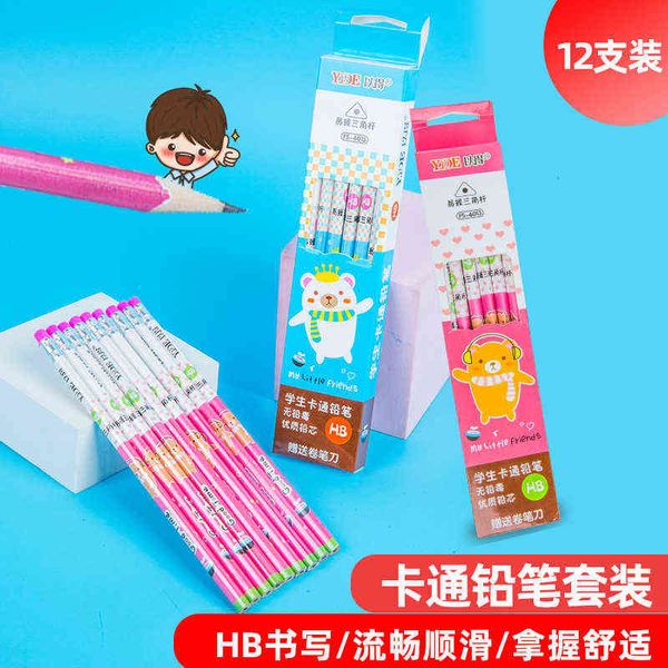 

luxury pencils kaixin straight 6013 cartoon triangular pen holder hb pencil refill painting with rubber head student suppli