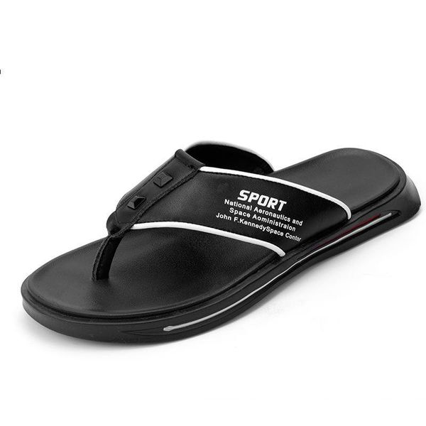 

slippers casual men flip flops genuine leather outdoor male for summer breathable beach, Black