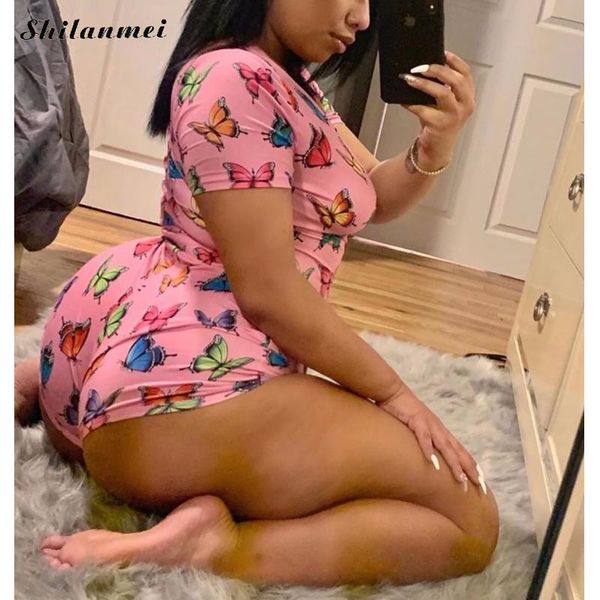 

women's jumpsuits & rompers onesie pajamas plus size button butterfly print women stretchy for bodysuit leotard short sleepwear jumpsui, Black;white