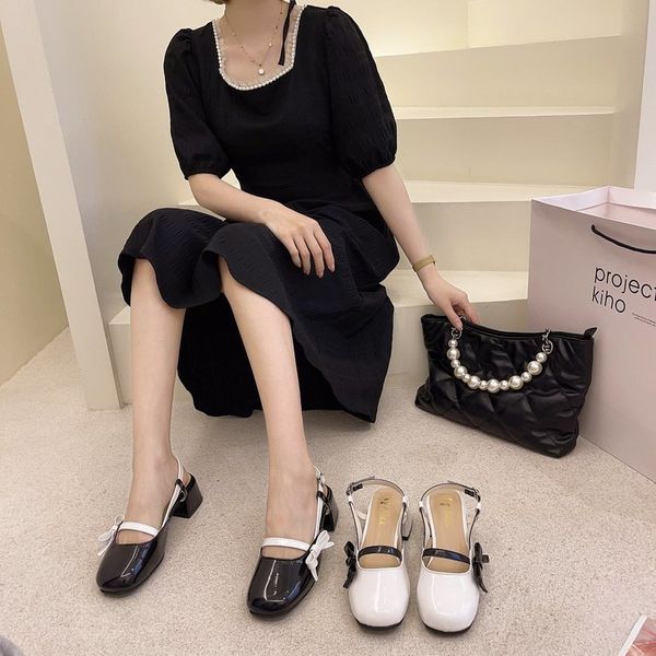 

horse 2021 super fire metal street buckle m thick heel home with candy color high heel round baotou muller sandals yw, Black