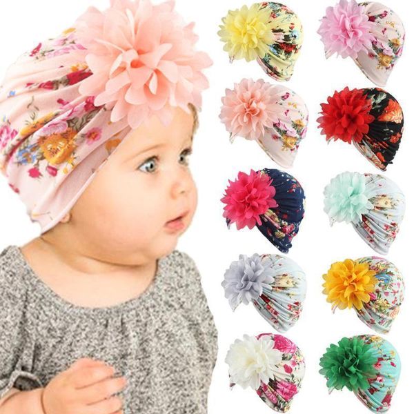 

caps & hats soft print flower baby girls hat for born cotton boys turban infant toddler cap head wraps kids headwear1, Yellow