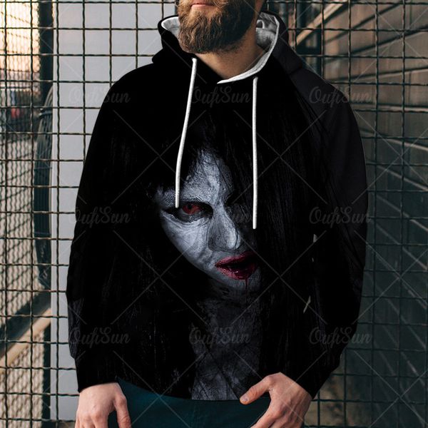

men's 3d printed loose horror printed hooded sweaters xj7o, Black