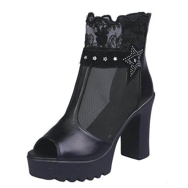 

dress shoes for women summer mesh peep toe sandals heels single 2021 fashion, Black