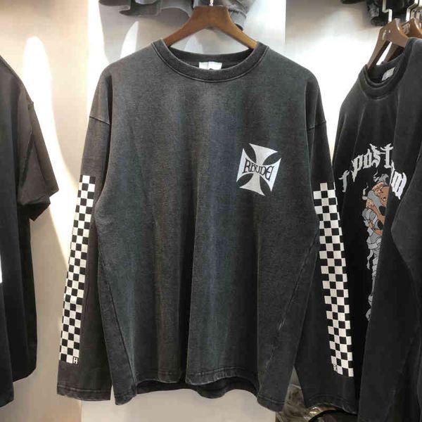 

vintage rhude classic checkers t shirt men women graphic print rhude tee washed oversize, Black