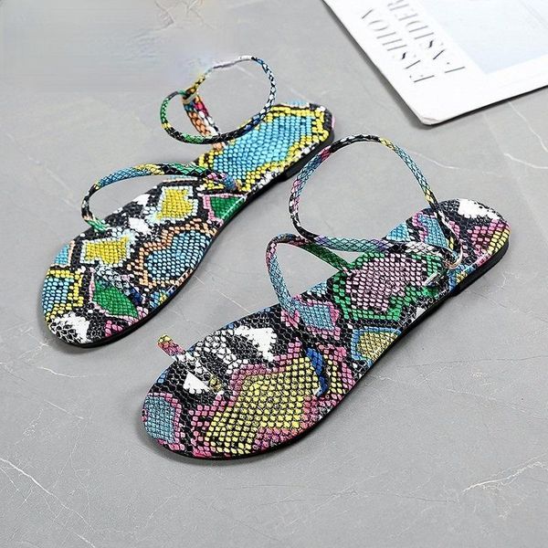 

sandals women's summer fashion flat shoes all-match comfortable british style snake pattern, Black