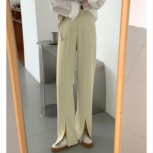

korean fashion summer suit womens capri high waist split loose straight women vintage pantalon pour femme casual trousers, Black;white