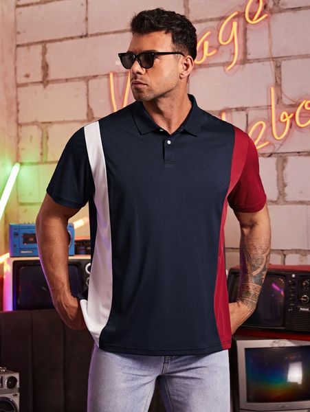 

extended sizes men color block polo shirt n0nz#, White;black