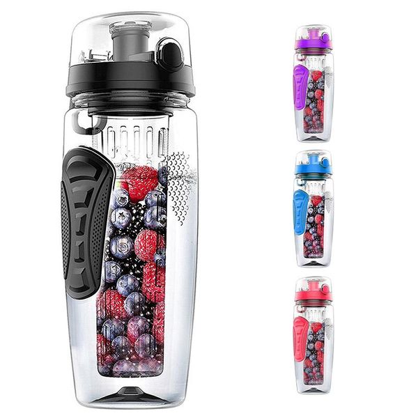 

water bottle 1000ml/32oz fruit infusing infuser plastic sports detox health