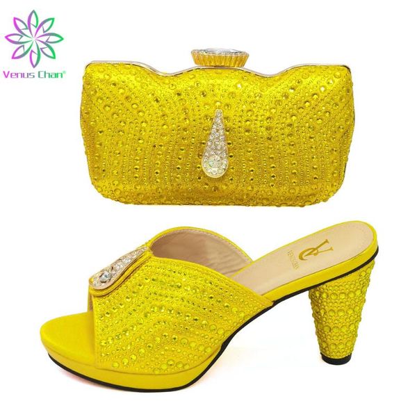 

dress shoes fashionable african women matching bag set in yellow color 2022 arrivals comfortable heels with platform for wedding, Black