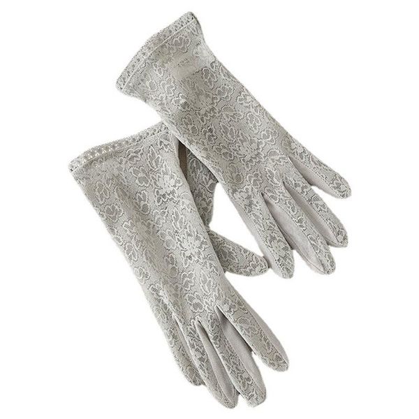 

five fingers gloves women' knitted silk thin finger soft lace mulberry sun protection, Blue;gray