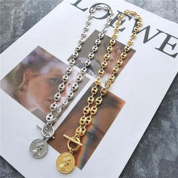

pendant necklaces fashion personality pig nose chain queen round short necklace female, Silver