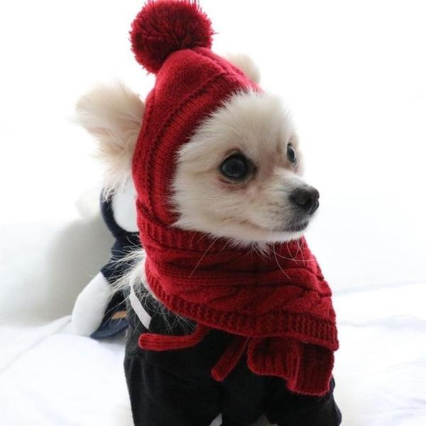 

dog apparel hat for dogs winter warm stripes knitted hat+scarf collar puppy teddy costume christmas clothes santa