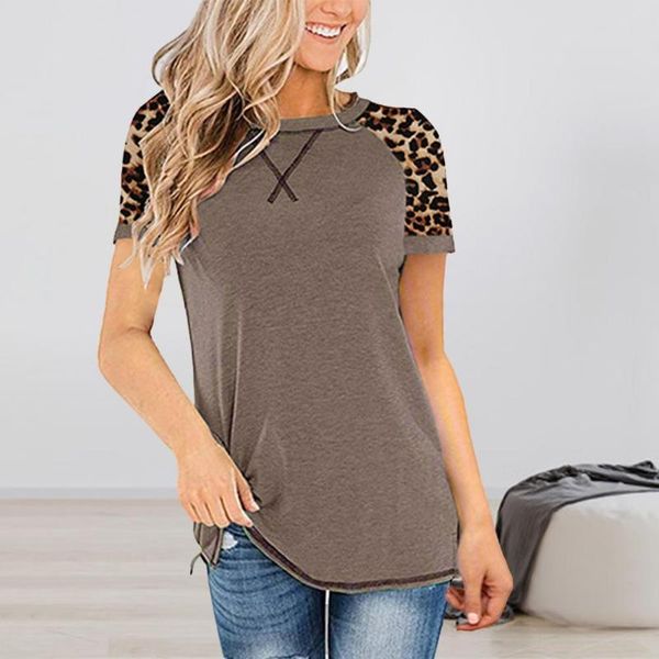 

fashion spring summer women t-shirt leopard print o neck short sloove ladies tees streetwear womens female clothing women's, White