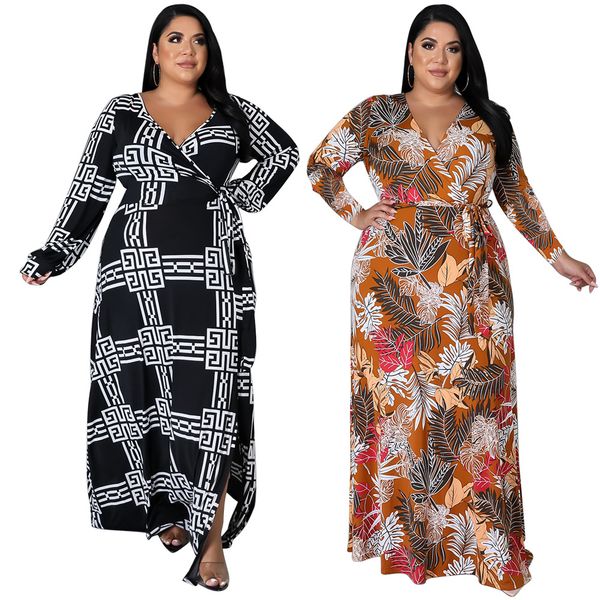 

2 styles casual dresses digital printing dress fashion orange black plus size l-4xl