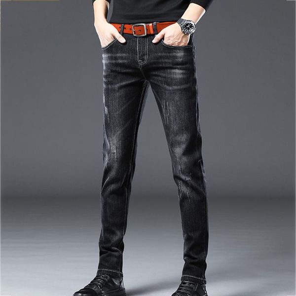 

men's jeans trendy brand denim slim fit fashion business casual dark men, Blue