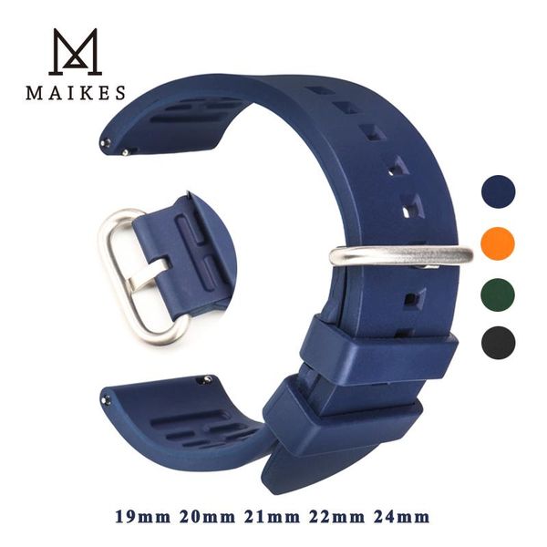 

watch bands maikes silicone band 22mm 24mm men blue sport diving rubber waterproof strap silver stainless steel buckle watchband, Black;brown