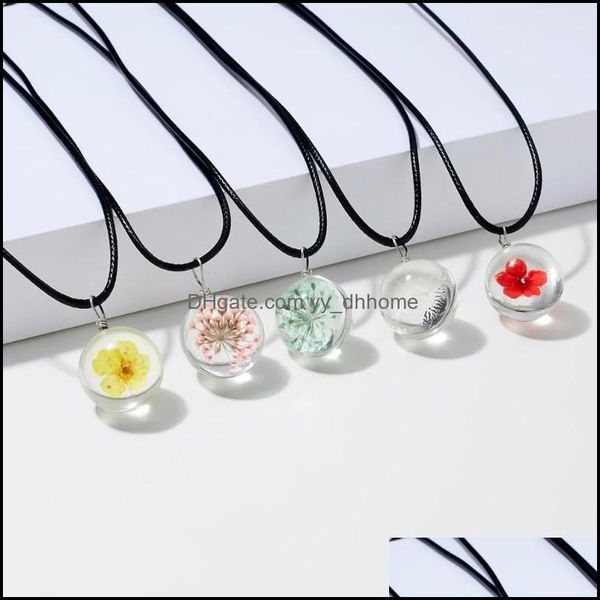 

pendant & pendants jewelrypendant necklaces rinhoo 1pc colorf dry flower round glass black leather chain necklace for women female charm exq, Silver