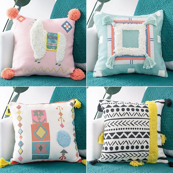 

cojines decorativos para sofa morocco geometric black and white tufted tassel pillowcase christmas pillow case home decore cushion/decorativ