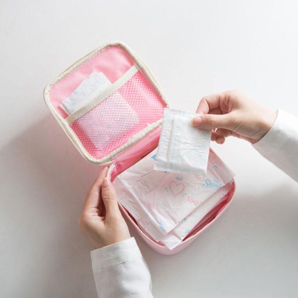 

women girl cosmetic organizer case sanitary napkin bag cute pad pouch purse holder towel sorting storage bags