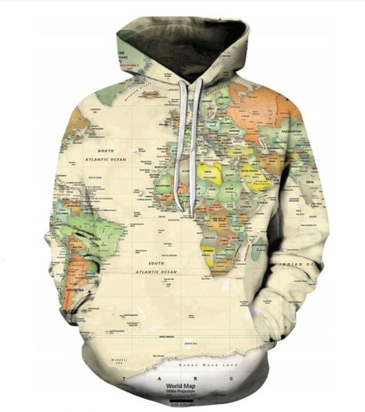 

2021 pullover urban leisure digital printed map hooded women's sweater, Black