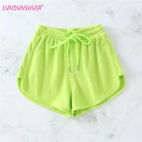 

summer women's fashion shorts elastic high waist fluorescent green for women, White;black