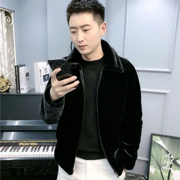 

men's vests imitation fur fake ermine thick coat square collar with a hat and cotton men, Black;white