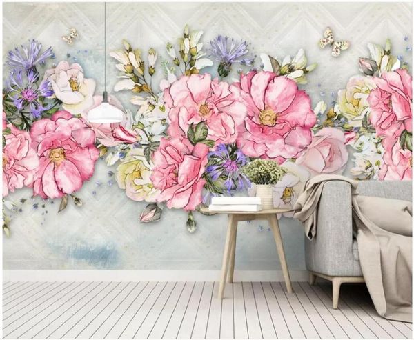 Обои 3D обои пользовательские по-европейские простые свежие раскрашенные вручную пиона цветочная акварель комната домашний декор стены настенный