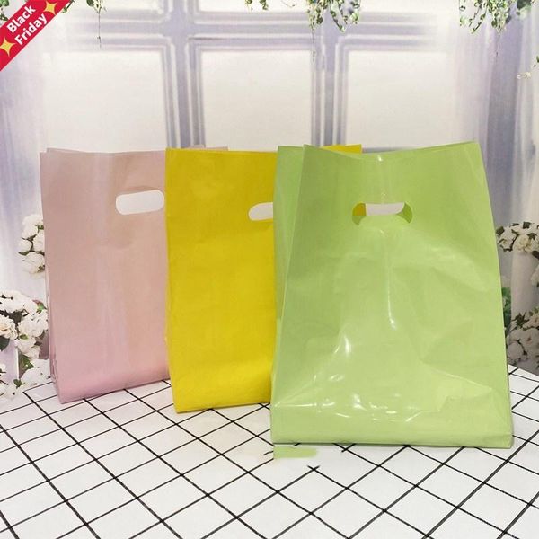 

50pcs thick plastic bags 15x25x3cm solid color jewelry packaging shopping gift bag with handle wrap