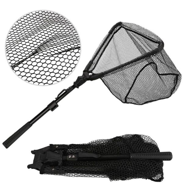 

fishing accessories 92/77cm net fish landing foldable collapsible pole handle durable nylon mesh safe catching releasing