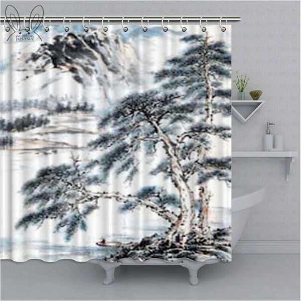 

aplysia polyester fabric japanese chines style shower curtain set mountain sunset beauty art bath chinese curtains